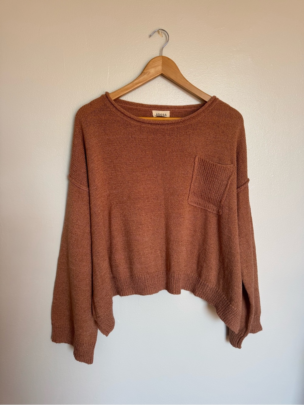 ADORA Rust Brown Cropped Pocket Sweater